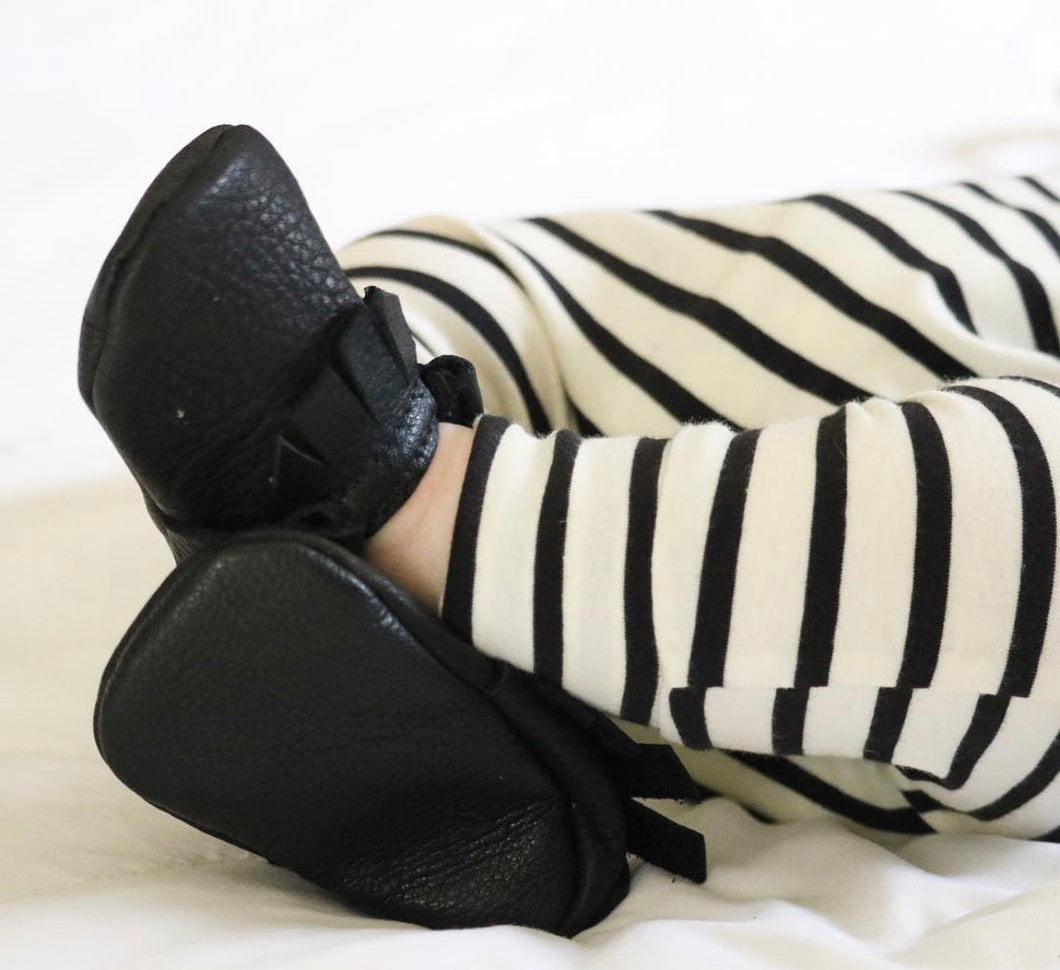 Black Leather Fringe Booties